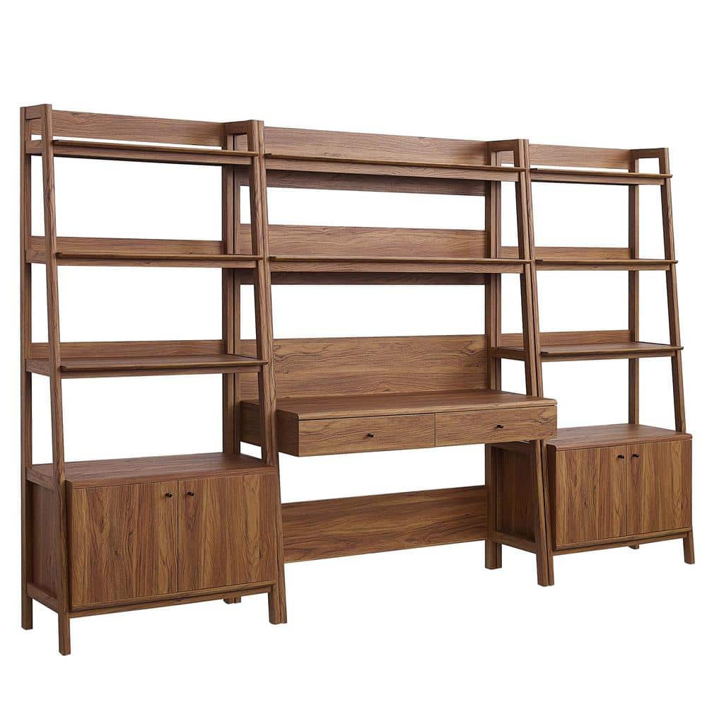 Walnut 3-Piece Office Desk and Bookshelf Set