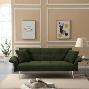 70 in. Green Teddy Velvet Twin Size Adjustable Sofa Bed with Folding Armrests