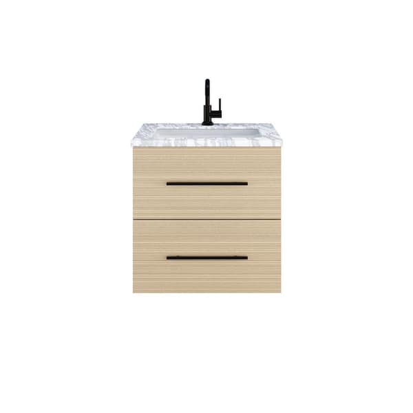 Napa 24 in. W x 22 in. D x 21.75 in. H Single Sink Bath VanityWall in Sand Pine with White Carrera Marble Countertop
