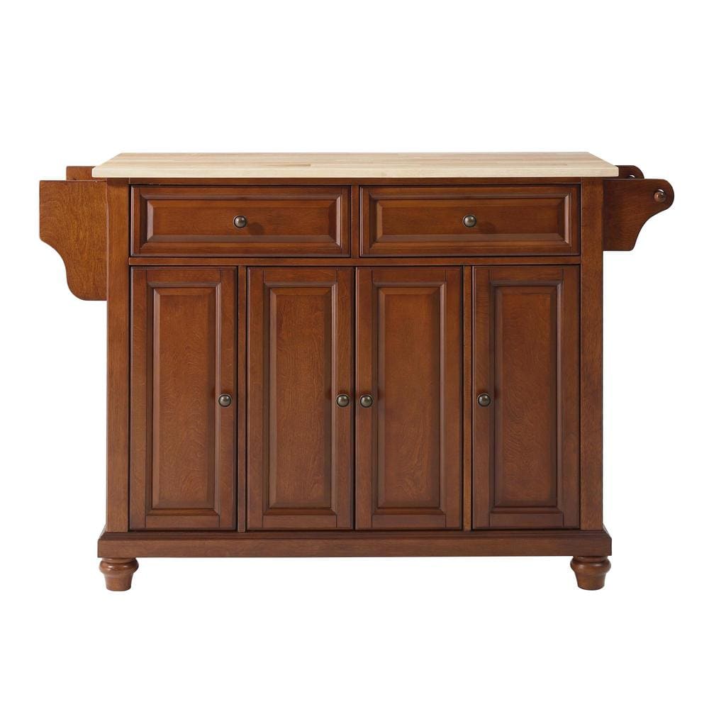 Cambridge Cherry Finish Kitchen Island with Natural Wood Top