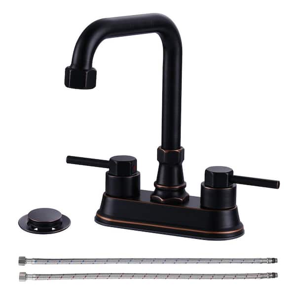 4 in. Centerset Double Handle High Arc Bathroom Faucet with Drain Kit Included in Oil Rubbed Bronze