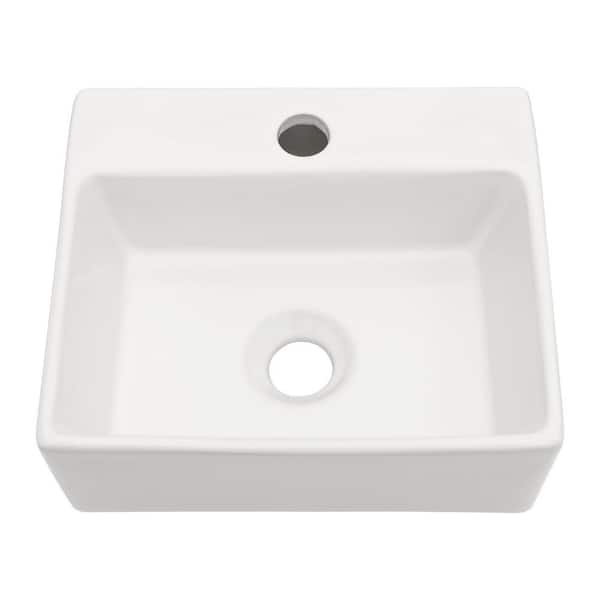 13.6 in. x 11.6 in. White Ceramic Rectangular Wall Hung Vessel Sink with Single Faucet Hole for Small Bathroom