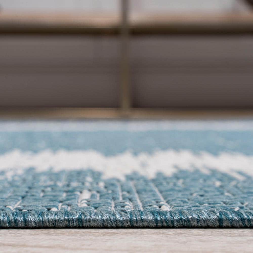 Scandi Minimalist Ivory & Aqua Indoor/Outdoor Flatweave Rug
