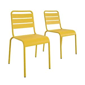 June Yellow Stackable Metal Outdoor Dining Chair (2-Pack)