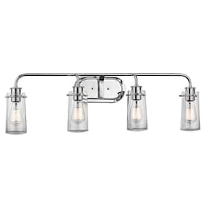 Braelyn 34.25 in. 4-Light Chrome Vintage Bathroom Vanity Light with Seeded Glass Shade