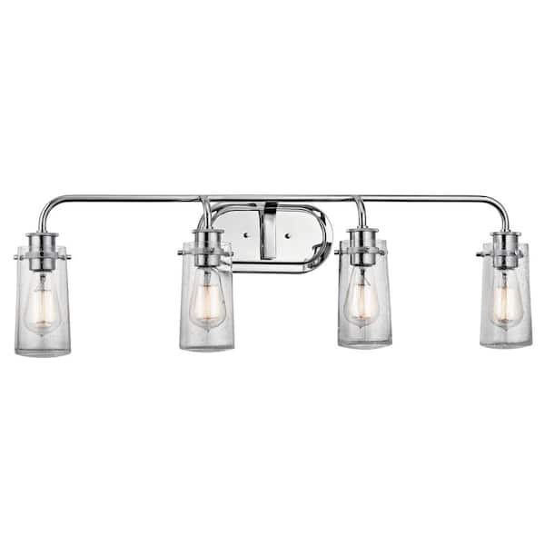 KICHLER Braelyn 34.25 in. 4-Light Chrome Vintage Bathroom Vanity Light with Seeded Glass Shade