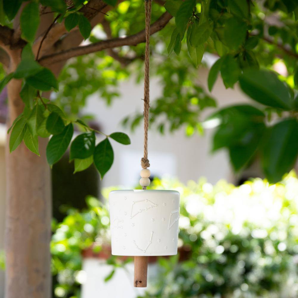 Matte White Ceramic Constellation Hanging Bell with Rope