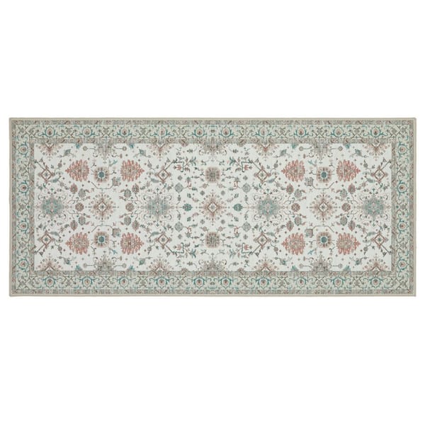 Aure Floral Chenille Beige 2 ft. x 5 ft. Polyester Runner Rug