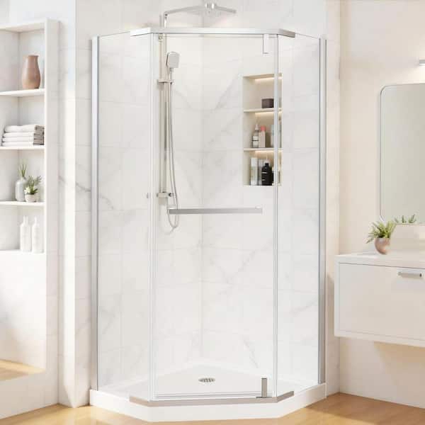 36 in. W x 72 in. H Neo Angle Pivot Frameless Corner Shower Enclosure in Brushed Nickel with Clear Tempered Glass