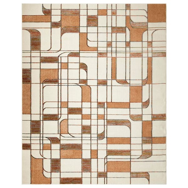 Nourison Nordic Ivory Rust 8 ft. x 10 ft. Abstract Contemporary Area Rug