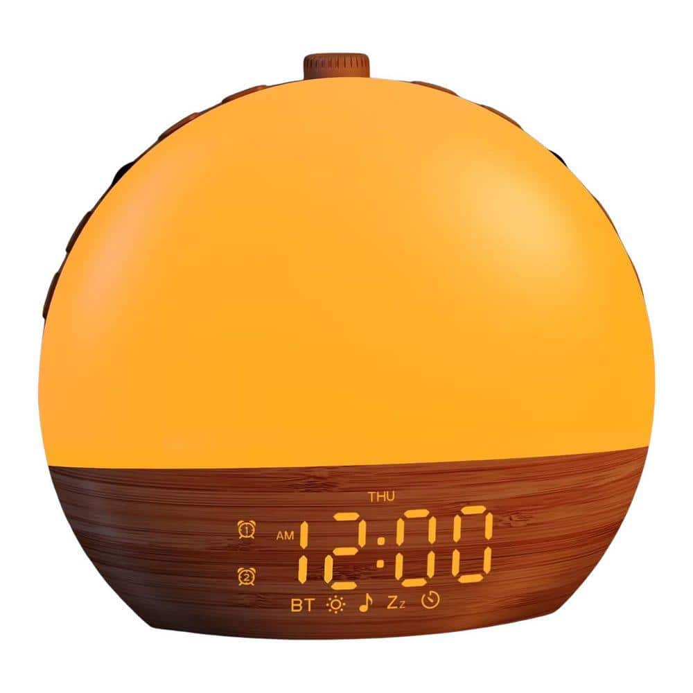 Wood Grain Sunrise Alarm Clock w/ Sound Machine, Bluetooth, Dual