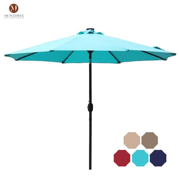 Mondawe 9 ft. Aluminum Market Patio Umbrella Crank and Tilt LED Outdoor Umbrella in Light Blue