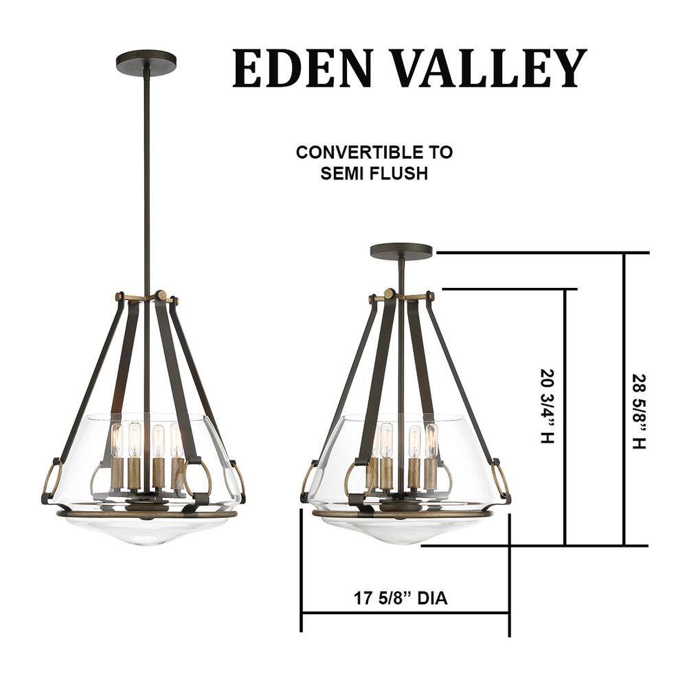 Eden Valley Smoked Iron and Aged Gold 4-Light Glass Bowl Pendant