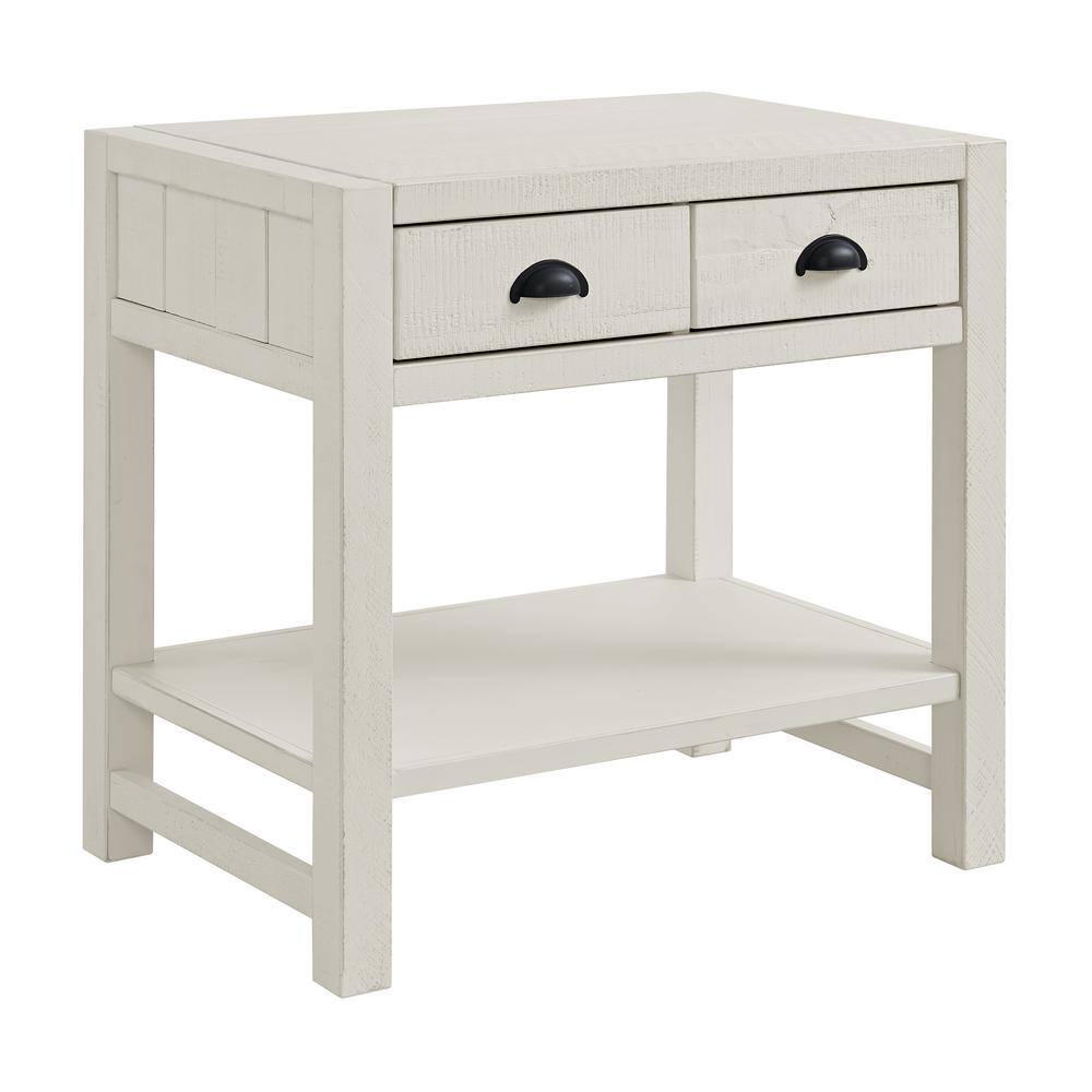 Arden Driftwood White Pine 2-Drawer Nightstand with Open Shelf