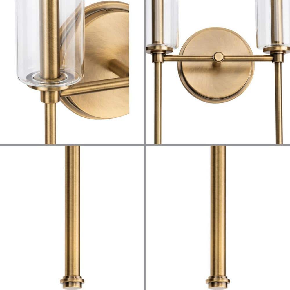 Elara Vintage Brass 16" Chess-Inspired Bath Vanity Light with Clear Glass