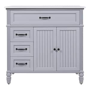 Vintage Charm 36 in. Single Sink Freestanding Grey Bath Vanity with White Ceramic Top Unassembled