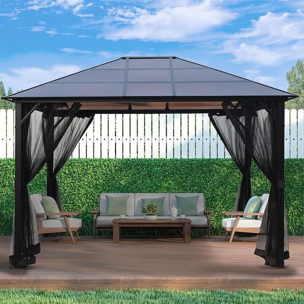 LAUREL CANYON 12 ft. x 10 ft. Aluminum Hardtop Gazebo with Polycarbonate Roof and Netting