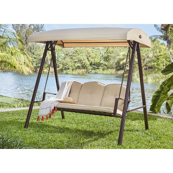 Hampton Bay Cunningham 3 Person Metal, Outdoor Bench Swing With Canopy