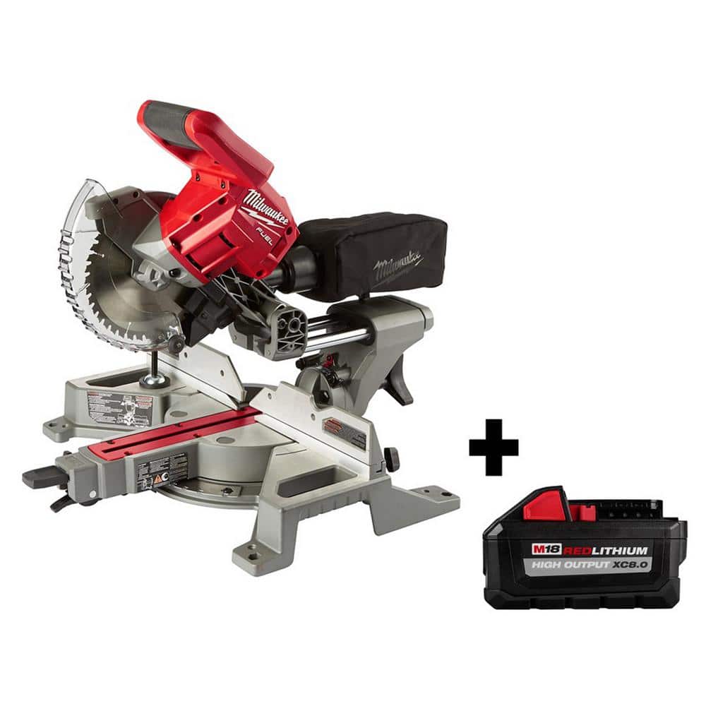 Milwaukee M18 FUEL 18V Lithium-Ion Brushless Cordless 7-1/4 in. Dual Bevel Sliding Compound Miter Saw with 8.0 Ah Battery -  2733-20-48