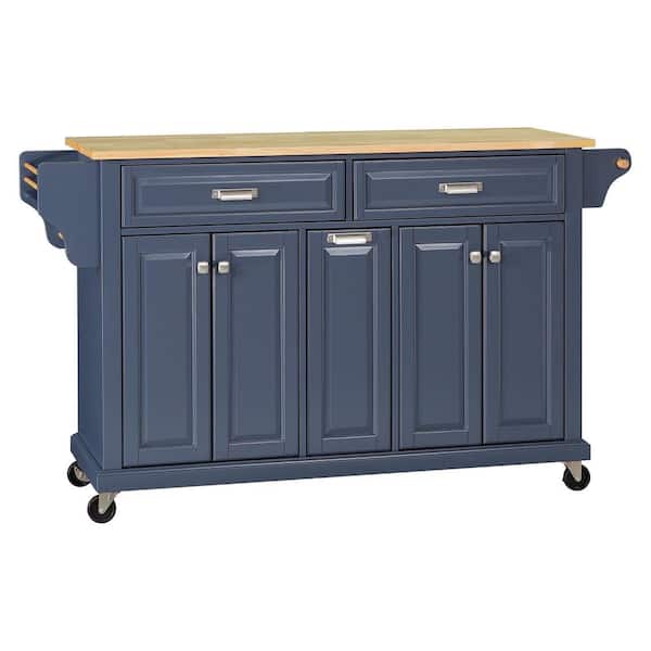 Unbranded Blue Wood 60.50 in. Kitchen Island with Drawers and Doors