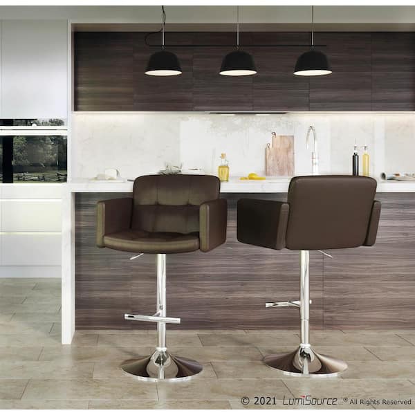 Lumisource Stout Chrome And Brown Faux, Brown Stout Bar Stool