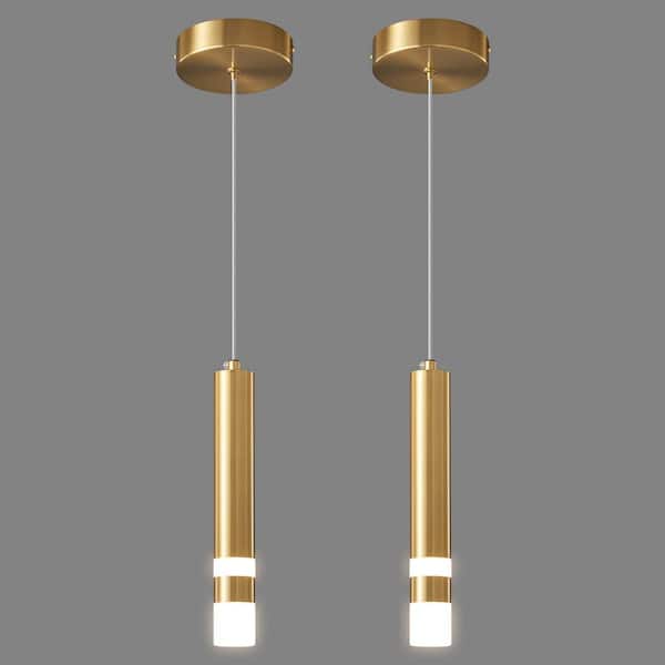 Home Lighting 1.57 in. 2-Light Gold 2-Pack Modern Dimmable Integrated LED Pendant Light For Kitchen Island（JP-082）