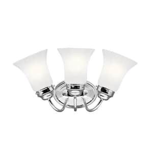 Independence 18 in. 3-Light Chrome Transitional Bathroom Vanity Light with Satin Etched Cased Opal Glass