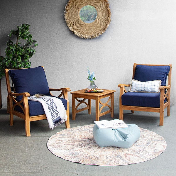 Cambridge Casual Kinsley Teak 3-Piece Patio Conversation Set with Navy Cushion