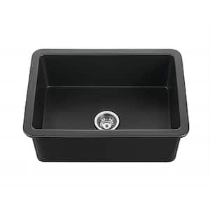Undermount Fireclay 24 in. Single Bowl Kitchen Sink with Bottom Grid and Strainer in Black