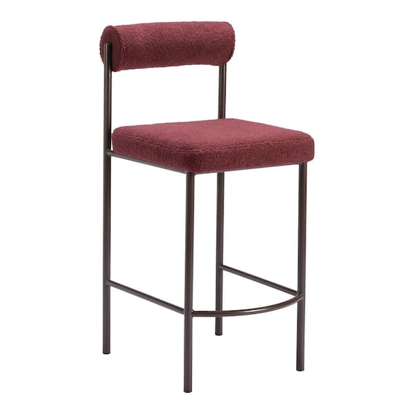 ZUO Livorno 26.0 in. Open Back Red Wood Frame Counter Stool with 100% Polyester Seat - (Set of 2)