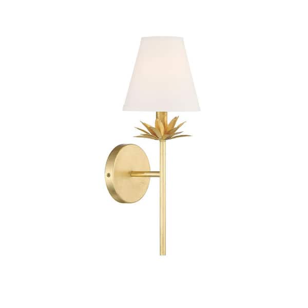 TUXEDO PARK LIGHTING 6 in. W x 17 in. H 1-Light True Gold Wall Sconce with White Linen Shade