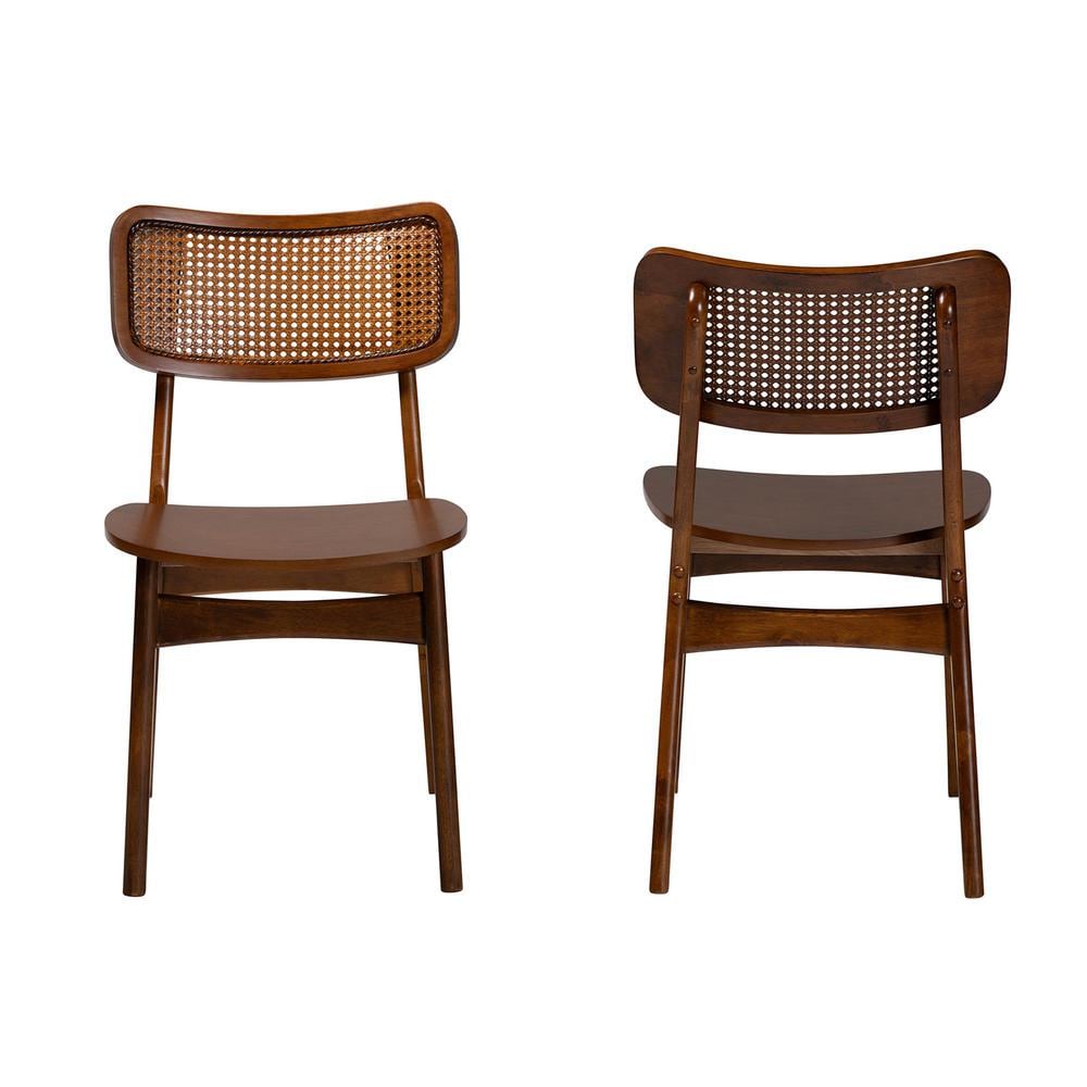 Walnut Brown Low Rattan and Cane Side Chair