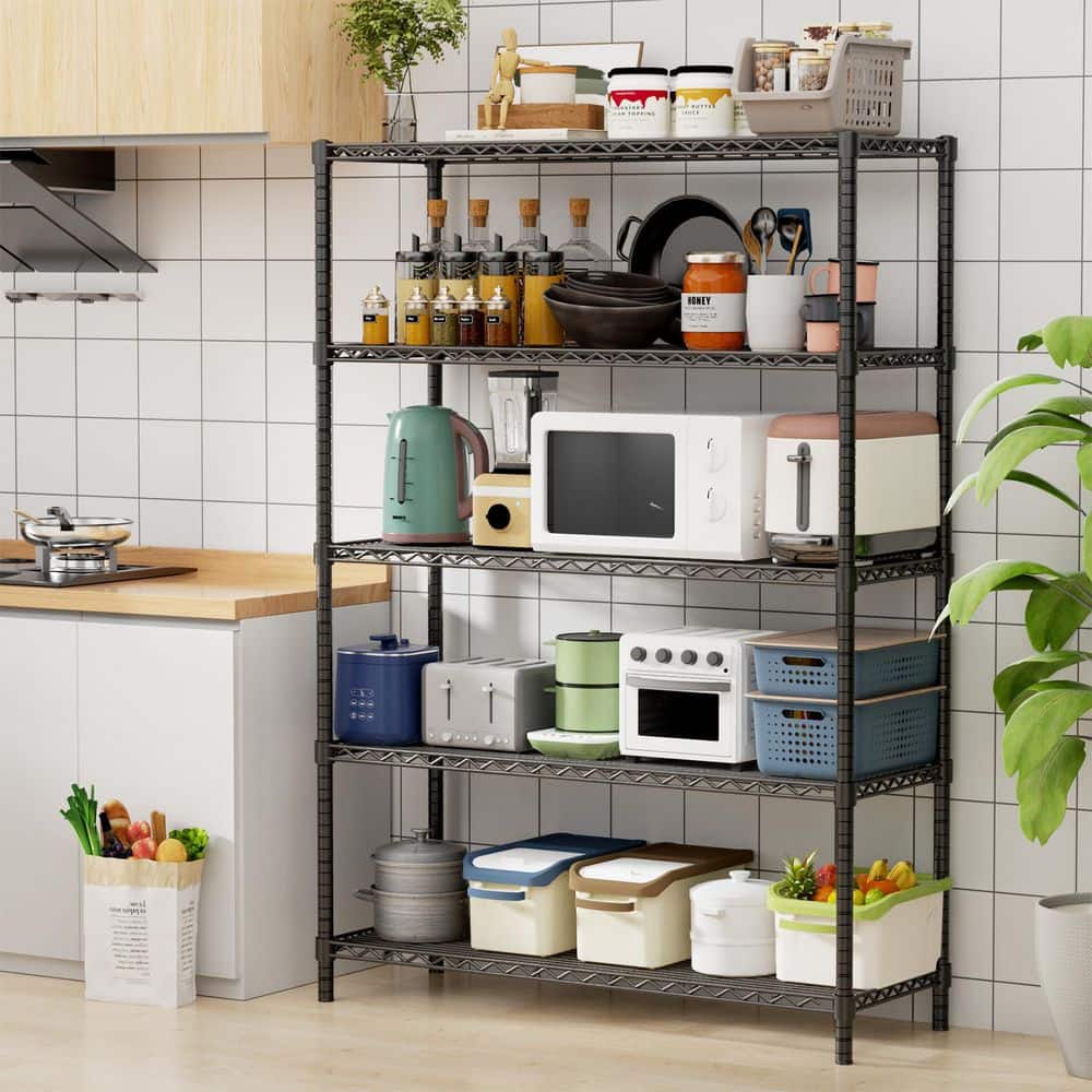 72 in. Tall Black Steel 5-Shelf Standard Bookcase with Storage Rack for Kitchen/Laundry/Garage price history on PriceWatchPro