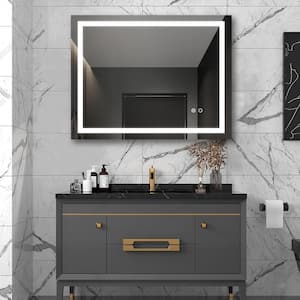 36 in. W x 28 in. H Small Rectangular Frameless LED Light Wall Bathroom Vanity Mirror in Silver