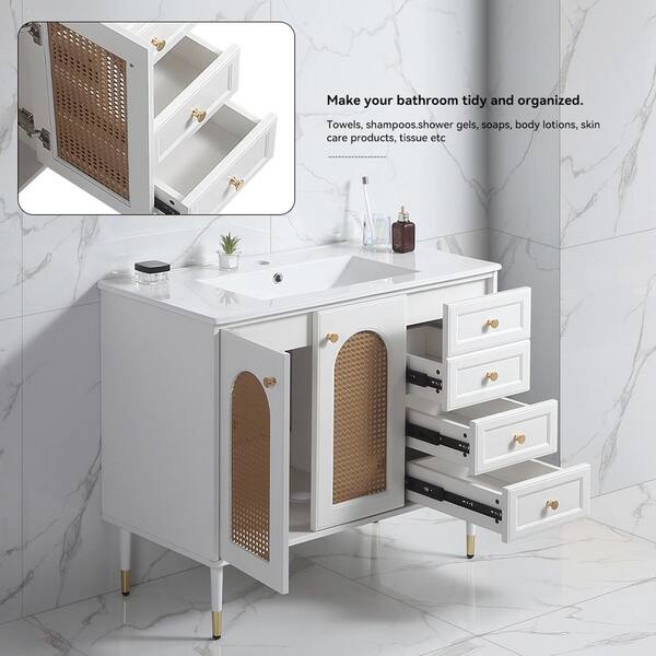 36 in. W x 18 in. D x 34 in. H White Bath Vanity with White