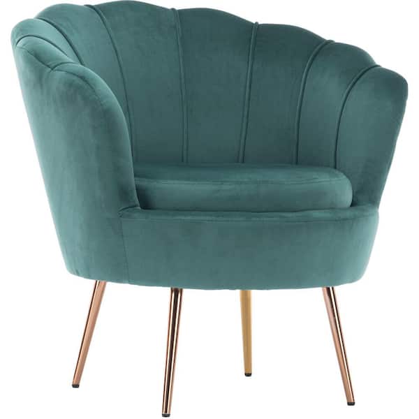 30 in. Green Faux Velvet Circular Tufted Accent Chair with Gold Legs