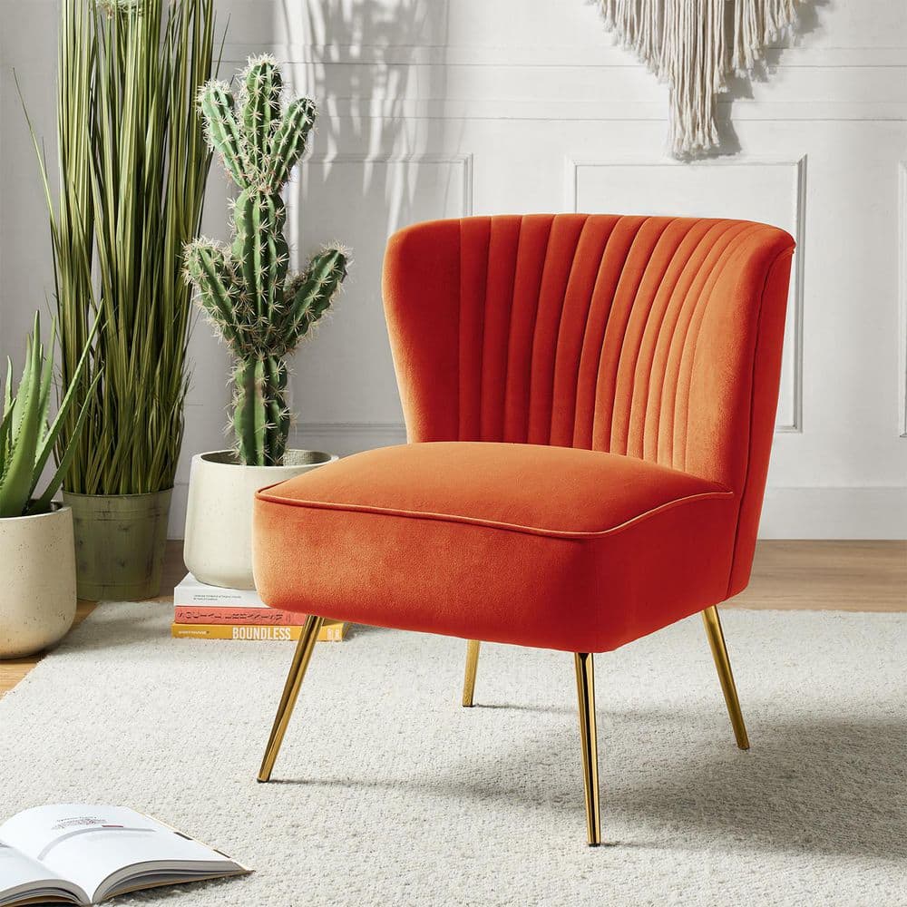 JAYDEN CREATION Monica Modern Orange Velvet Comfy Living Room Side