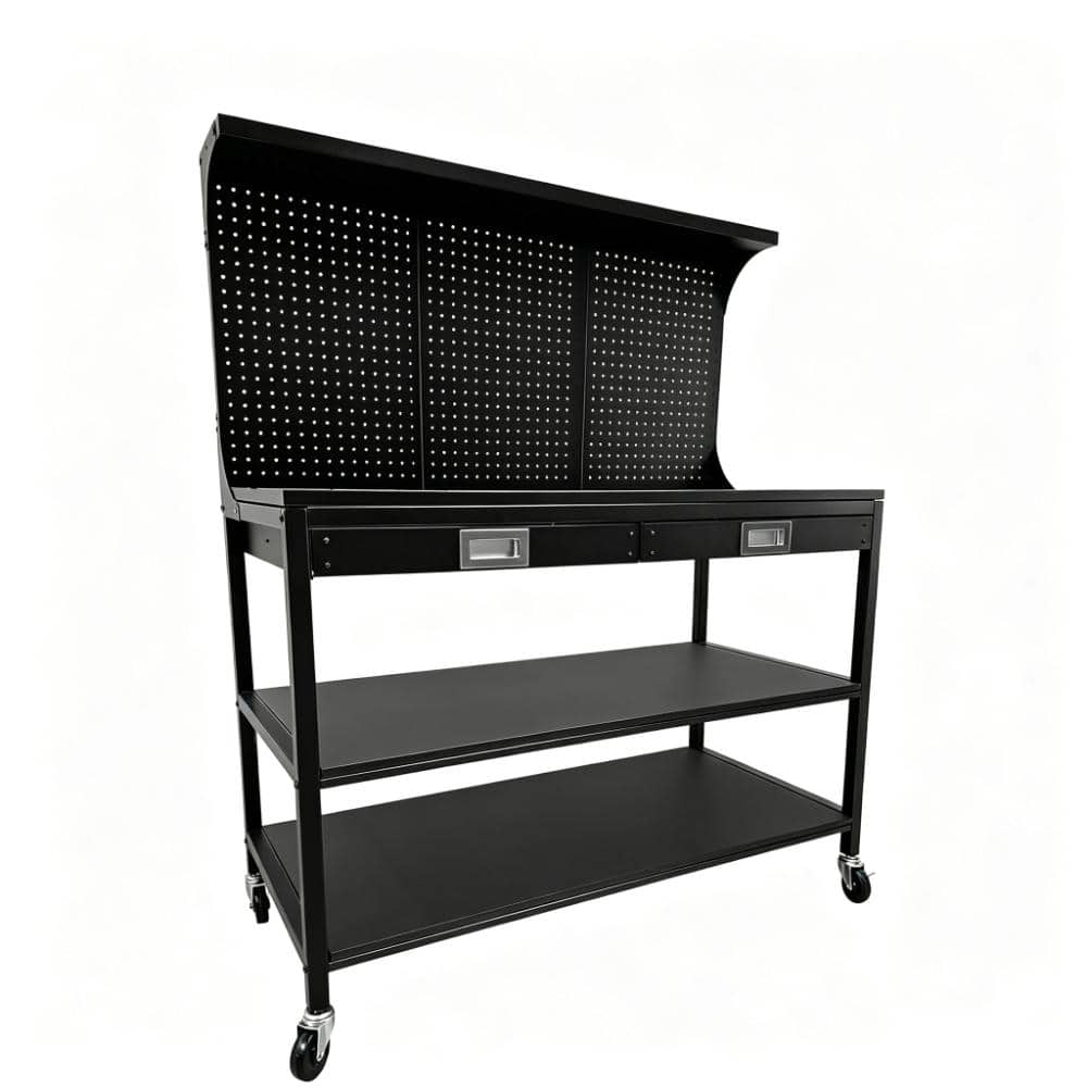 "3-Tier Workbench Tool Storage with Pegboard & Drawers, 48"" Rolling Bench with Locking Casters for Garage Workshop" price history on PriceWatchPro
