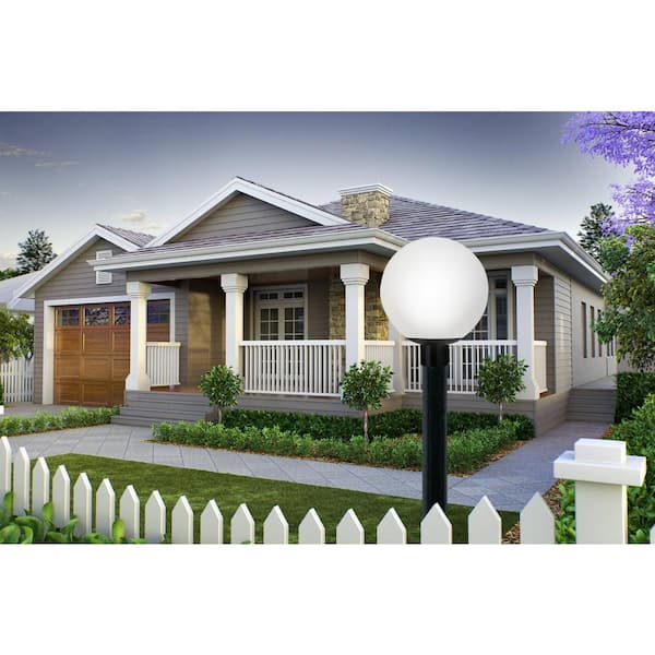 12 in. Acrylic Globe 1-Light Black Post Mount Walkway Light with 4000K ENERGY STAR LED Lamp Fits 3 in. Dia Posts