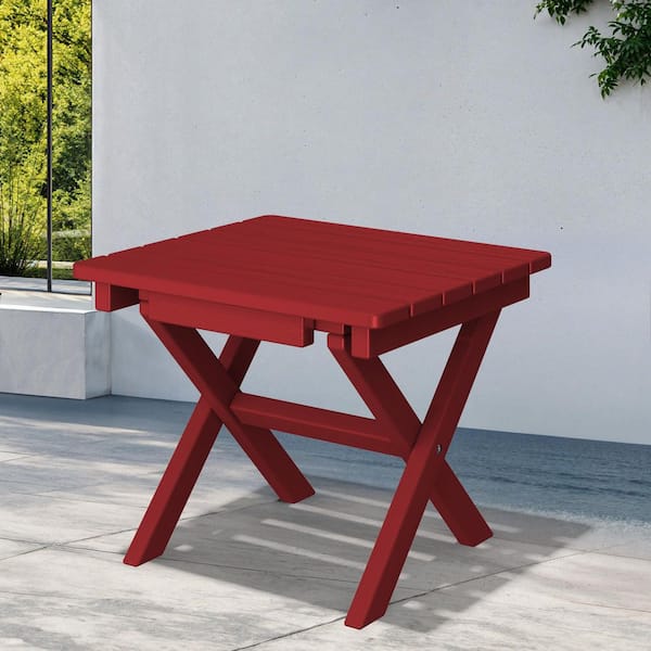 JEAREY Dark Red HDPE Plastic Portable Patio End Table Folding Outdoor Coffee Table