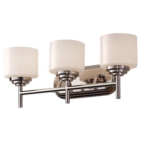 Generation Lighting Malibu 22.06 in. W 3-Light Polished Nickel Contemporary Bathroom Vanity Light with Opal Etched Glass Shades