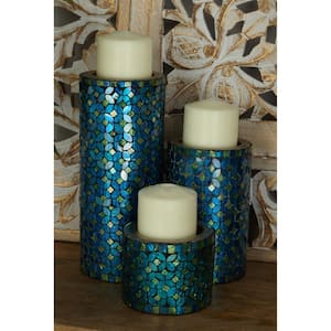 Teal Metal Handmade Candle Holder with Mosaic Pattern (Set of 3)