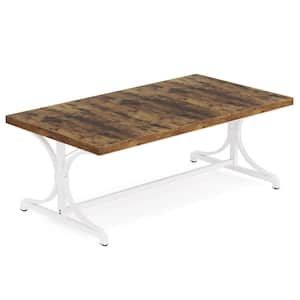 Roesler Rustic Brown and White Wood Double Pedestal 62.4 in. W Long Dining Table for Kitchen Dining Room (Seats 6)