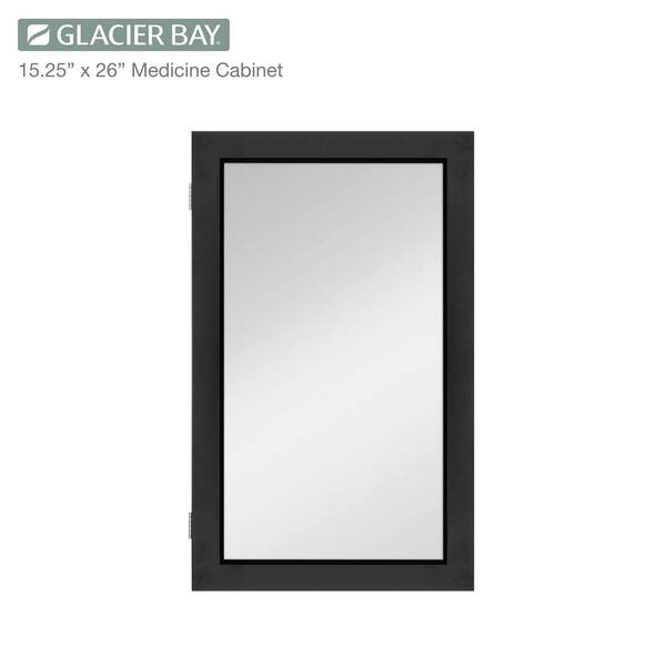 Glacier Bay 15-1/4 in. W x 26 in. H Rectangular Framed Recessed or Surface-Mount Bathroom Medicine Cabinet with Mirror, Black