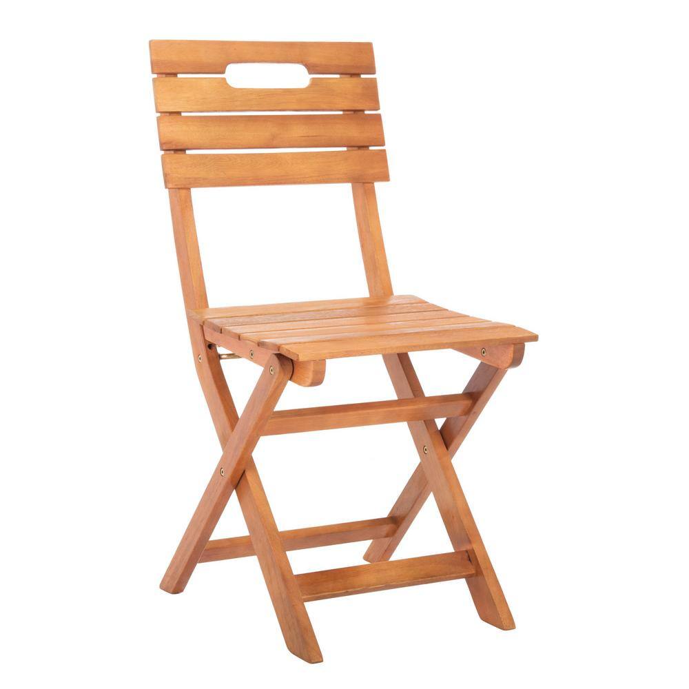 Natural Brown Eucalyptus Wood Folding Side Chairs, Set of 2