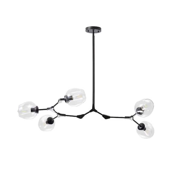 Bella Depot 5-Light Clear Modern Linear Chandelier with Black Adjustable Arms and Glass Shades