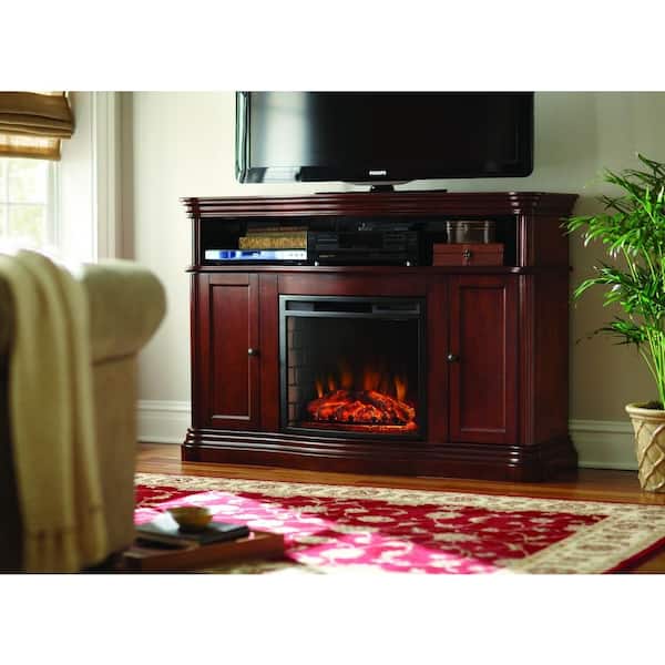 Home Decorators Collection Montero 56 in. Media Console Infrared Electric Fireplace in Mahogany