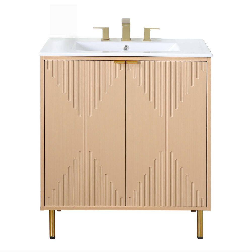 30 in. W x 18 in. D x 33 in. H Light Brown Modern Bathroom Vanity with White Ceramic Sink Top price history on PriceWatchPro