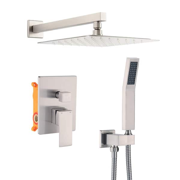 Dimakai 1-Spray Patterns with 2.5 GPM 12 in. Wall Mount Dual Shower Heads in Brushed Nickel