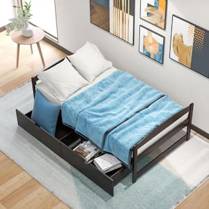 Contemporary Espresso(Brown) Wood Frame Twin Size Platform Bed with 2 Storage Drawers